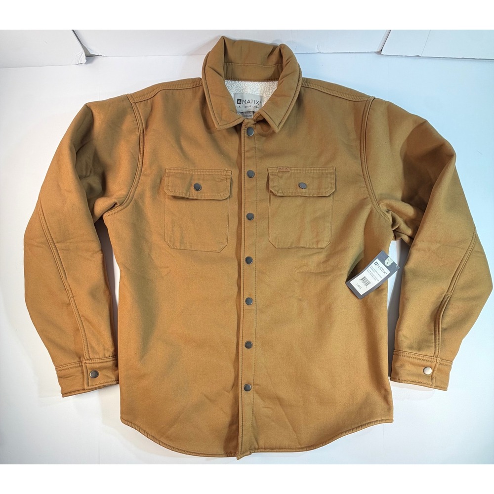 Matix Mens Sherpa Lined Twill Shirt Jacket Wood Brown MTJ04844F3 Large NWT